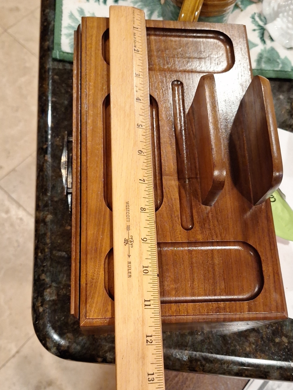 Walnut Dresser Valet Wooden Organizer with Drawers -lined Red Velvet Drawers - Picture 4 of 7
